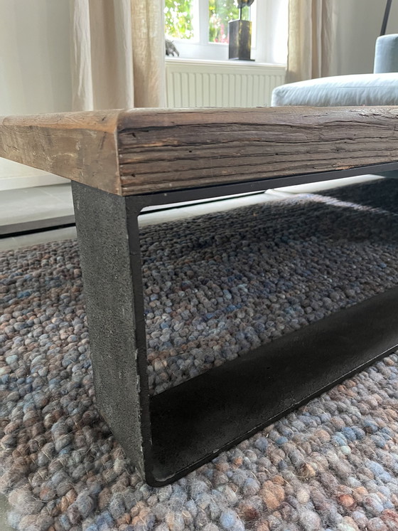 Image 1 of Large Coffee Table Oak With Cast Iron Base, Hoffz