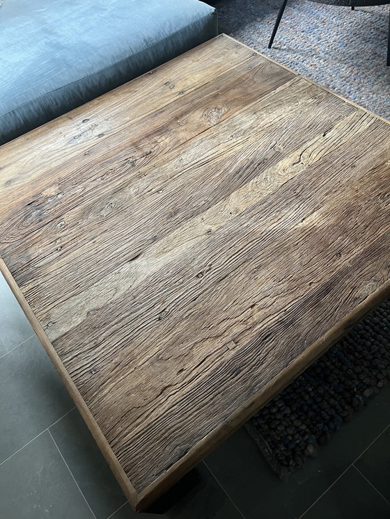 Image 1 of Large Coffee Table Oak With Cast Iron Base, Hoffz