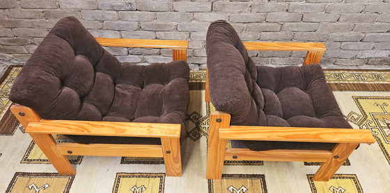 Image 1 of Pair De Fauteuil En Pin vintage 1970