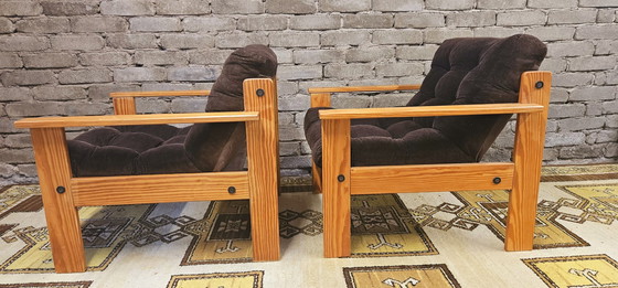 Image 1 of Pair De Fauteuil En Pin vintage 1970