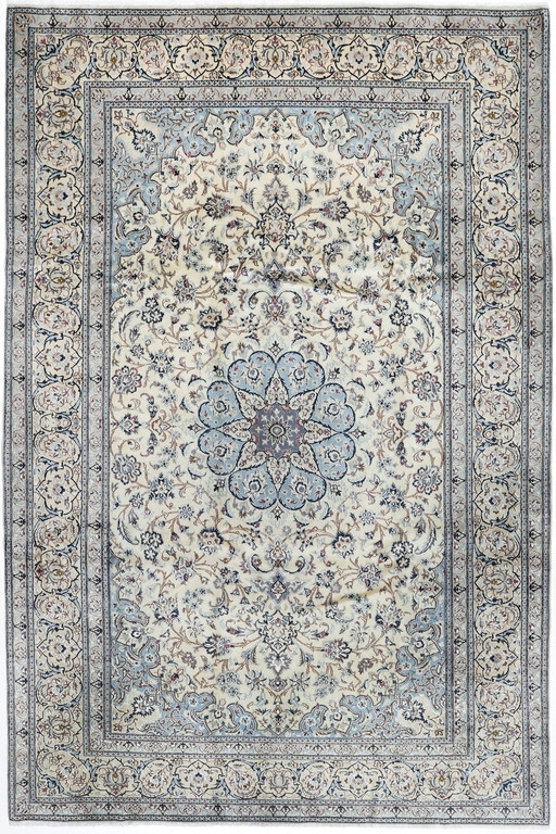 Original Hand-Knotted Persian Carpet Nain 9 La With Silk 308 X 200 Cm Top Condition