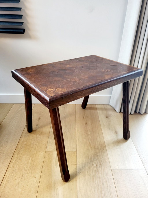 Solid Wood Side Table Or Plant Table Inlaid Top, Country Style, Brutalist