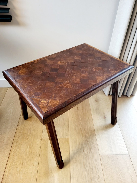 Image 1 of Solid Wood Side Table Or Plant Table Inlaid Top, Country Style, Brutalist