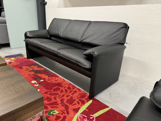 Image 1 of Leolux Bora Beta 3 Seater Sofa Black Leather