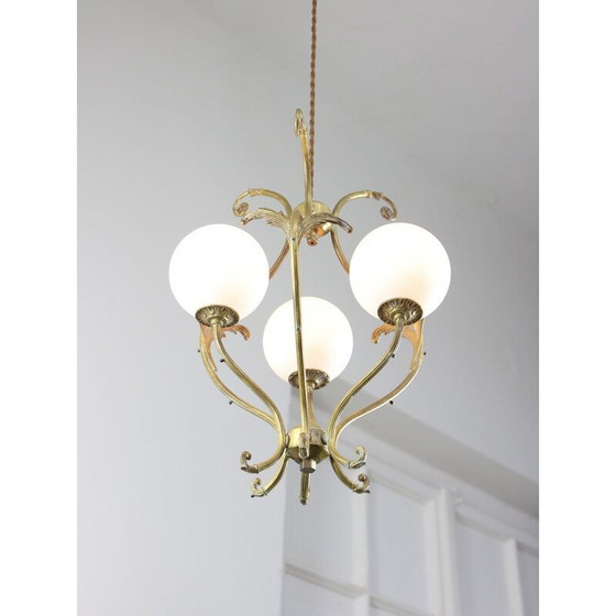 Image 1 of Vintage chandelier in brass and opaline glass, Italy 1920