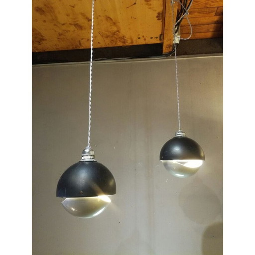 Set of 2 vintage pendant lamps in aluminum by Raak