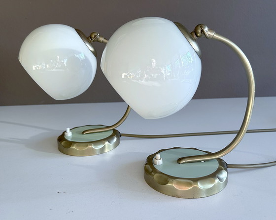 Image 1 of 2X Bauhaus Art Deco Glass Table Lamps