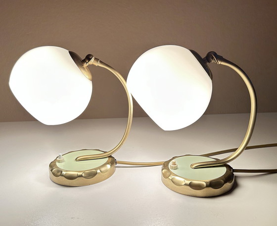 Image 1 of 2X Bauhaus Art Deco Glass Table Lamps