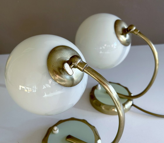 Image 1 of 2X Bauhaus Art Deco Glass Table Lamps