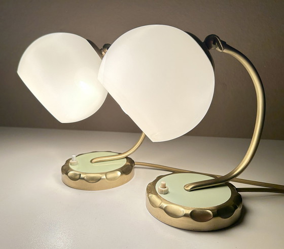 Image 1 of 2X Bauhaus Art Deco Glass Table Lamps