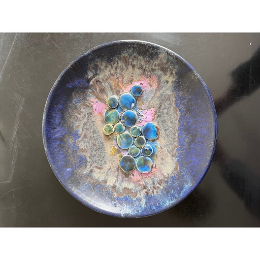 Vintage glazed ceramic dish, 1970