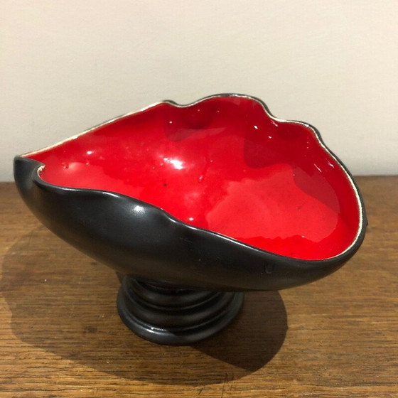 Image 1 of Vintage black and red ceramic pocket tray, 1950