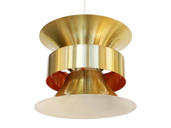 Image 1 of VEB Mettaldrücker Halle Pendant Light In Golden Brushed Aluminum, Denmark 1970S