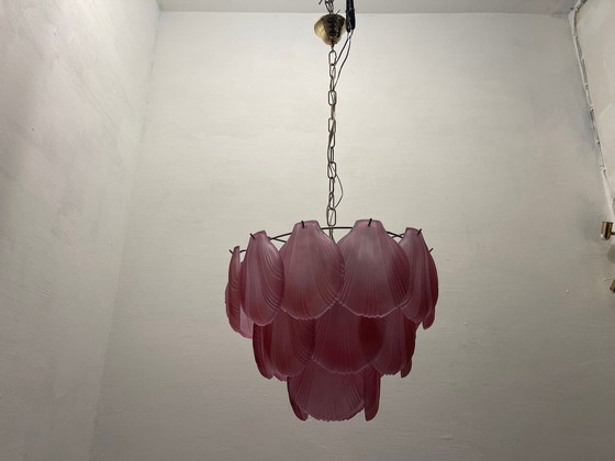 Image 1 of Chandelier with shell-shaped diffusers in pink glass, 1980s