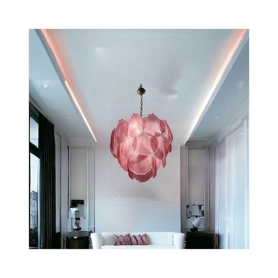 Image 1 of Chandelier with shell-shaped diffusers in pink glass, 1980s