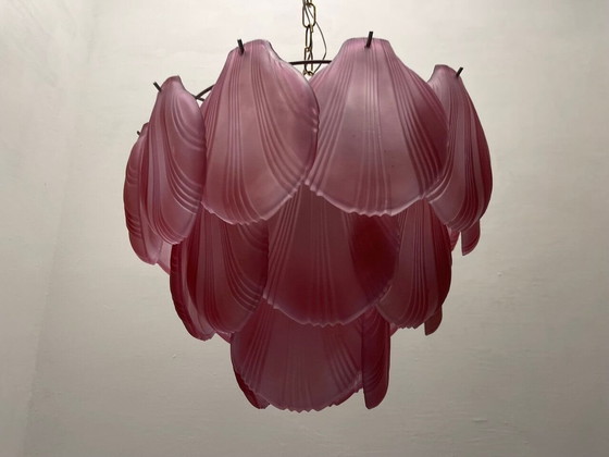 Image 1 of Chandelier with shell-shaped diffusers in pink glass, 1980s