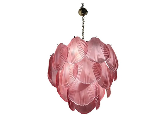 Image 1 of Chandelier with shell-shaped diffusers in pink glass, 1980s