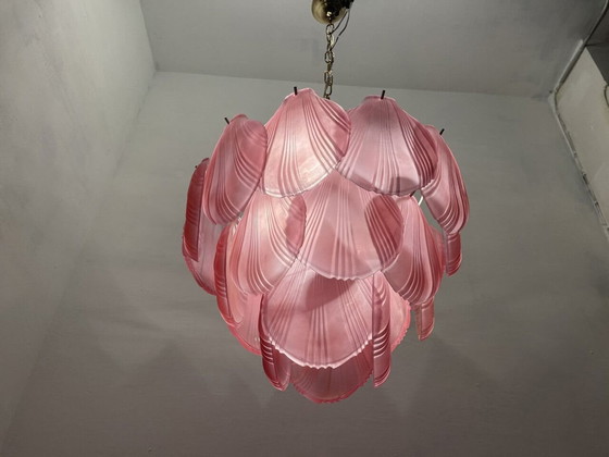 Image 1 of Chandelier with shell-shaped diffusers in pink glass, 1980s