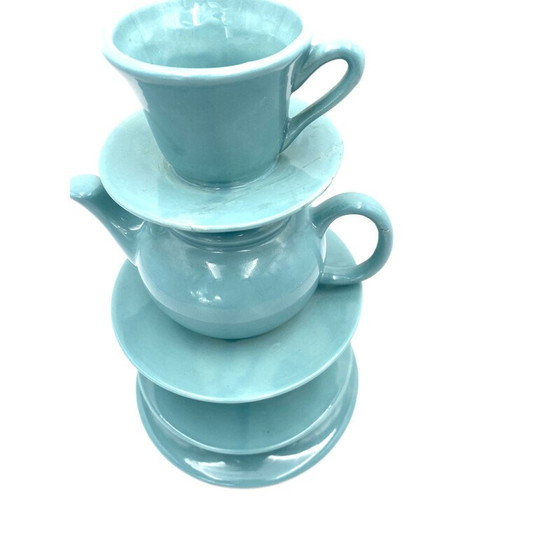 Image 1 of Vintage vase stacked with blue tea cups, Italy 1980