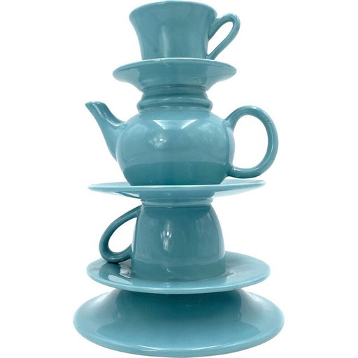 Jarrón vintage con tazas de té azules, Italia, 1980