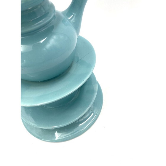 Image 1 of Vintage vase stacked with blue tea cups, Italy 1980
