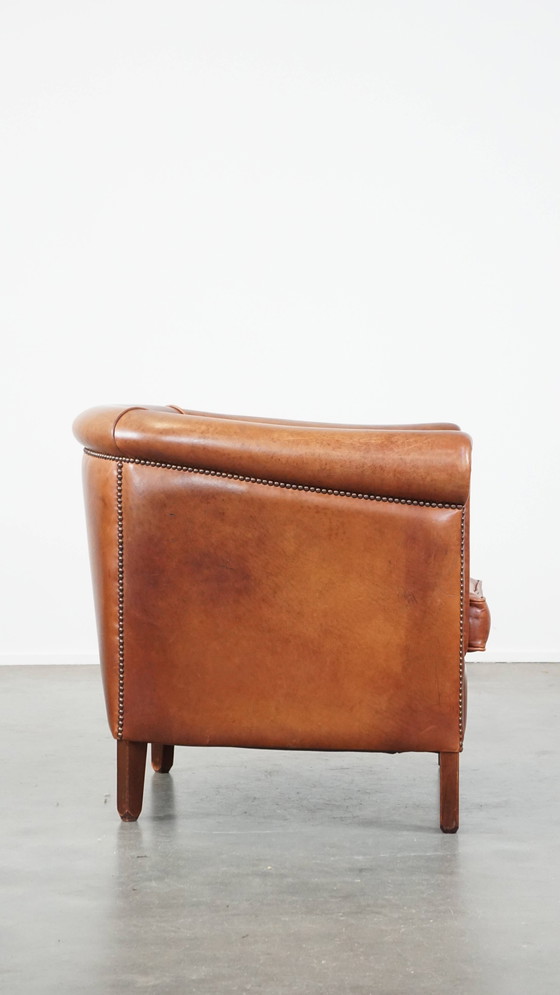 Image 1 of Beef Leather Club Chair With A Finished With Ornamental Nails