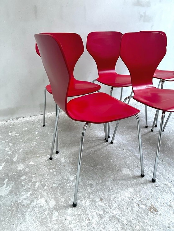 Image 1 of Ensemble de 6 chaises de salle à manger "Butterfly" en rouge par Phoenix Denmark