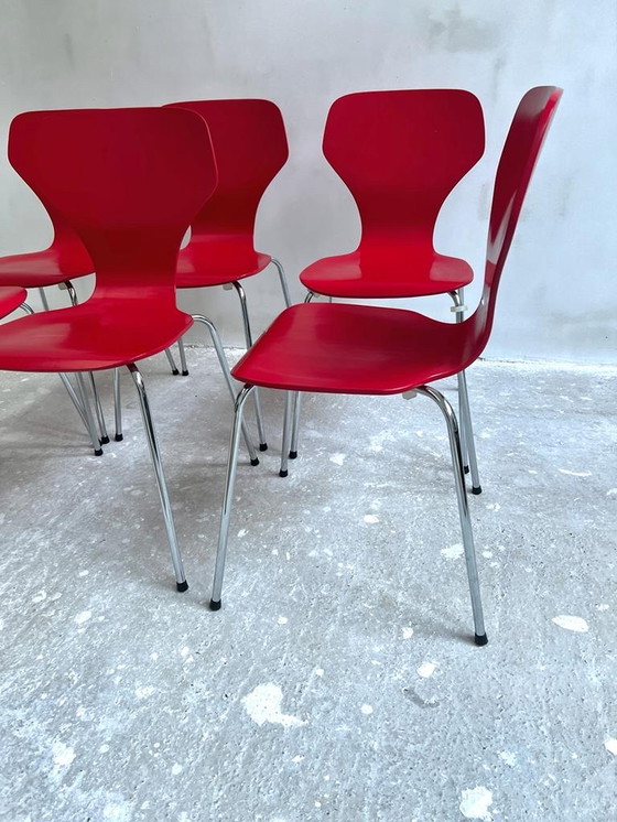 Image 1 of Ensemble de 6 chaises de salle à manger "Butterfly" en rouge par Phoenix Denmark