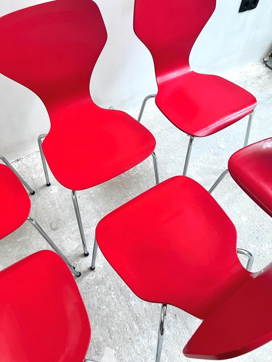 Image 1 of Ensemble de 6 chaises de salle à manger "Butterfly" en rouge par Phoenix Denmark