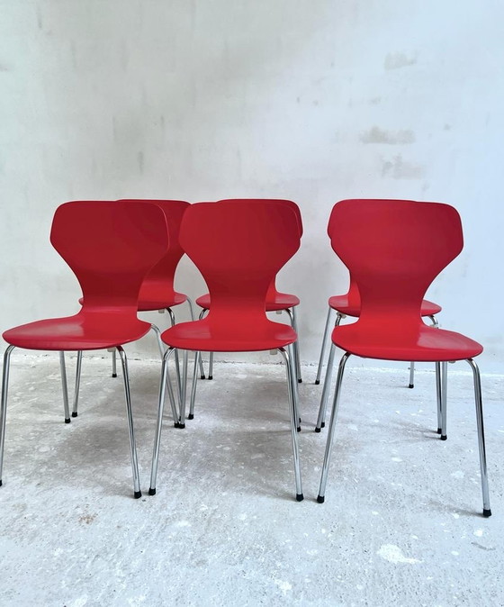 Image 1 of Ensemble de 6 chaises de salle à manger "Butterfly" en rouge par Phoenix Denmark