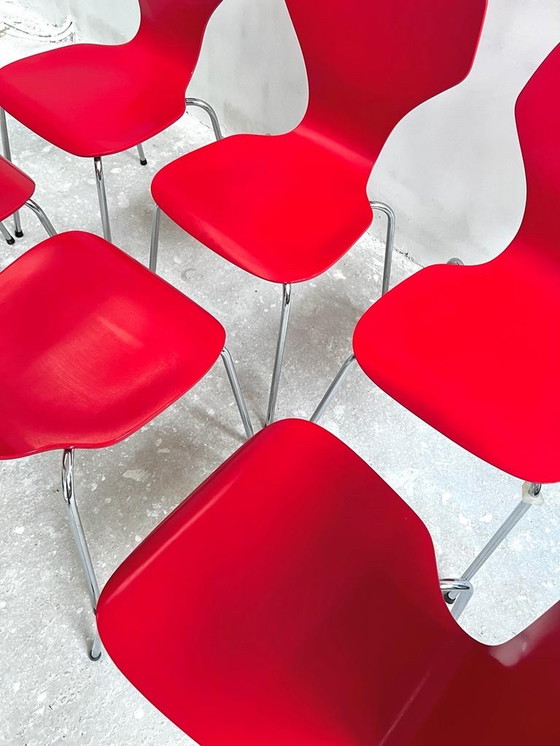 Image 1 of Ensemble de 6 chaises de salle à manger "Butterfly" en rouge par Phoenix Denmark