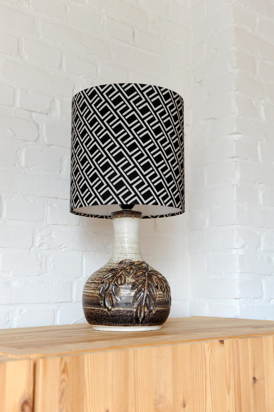 Image 1 of Vintage ceramic lamp base by Axella with new handmade lampshade with graphic print