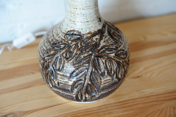 Image 1 of Vintage ceramic lamp base by Axella with new handmade lampshade with graphic print