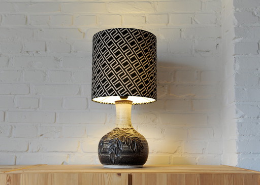 Vintage ceramic lamp base by Axella with new handmade lampshade with graphic print