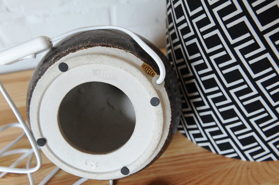 Image 1 of Vintage ceramic lamp base by Axella with new handmade lampshade with graphic print