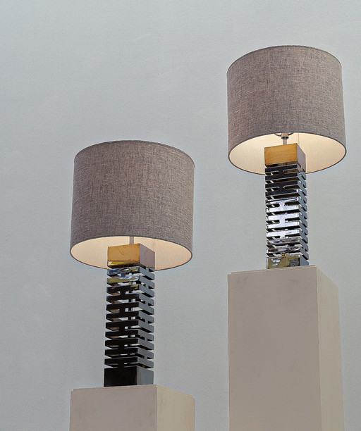 Pair Of Chrome Table Lamps By Max Sauze