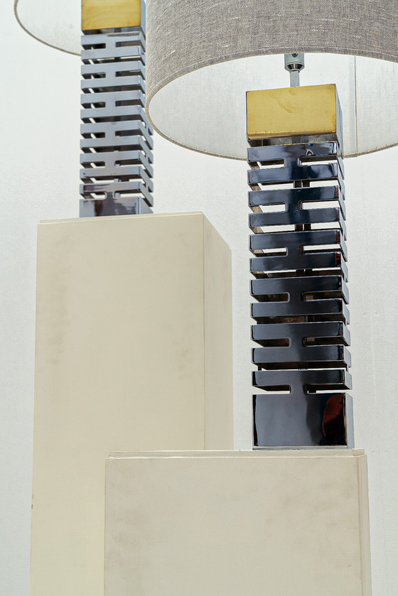 Image 1 of Pair Of Chrome Table Lamps By Max Sauze