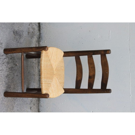 Image 1 of Pair of vintage brutalist chairs in wood and straw, 1980