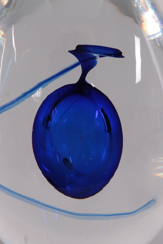 Image 1 of artcristal bohemia Paperweight egg shape with blue drop