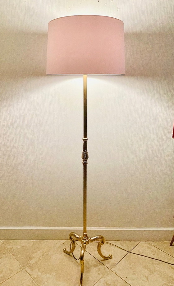 Image 1 of Lampada da terra vintage con decori in ottone dorato, anni '60