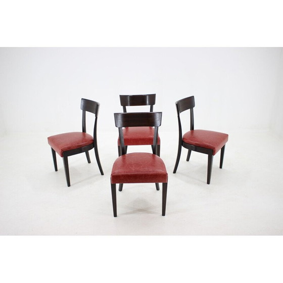 Image 1 of Set of 4 vintage red leather dining chairs for Up, Czechoslovakia 1950s