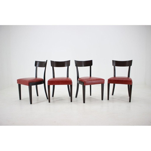Set of 4 vintage red leather dining chairs for Up, Czechoslovakia 1950s