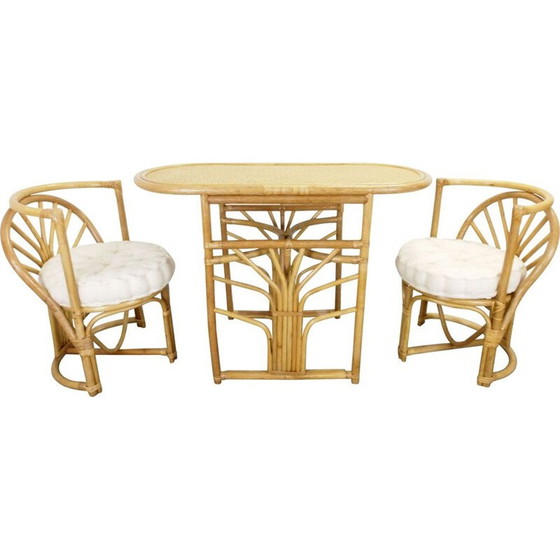 Image 1 of Vintage boho rattan small dining set 1970