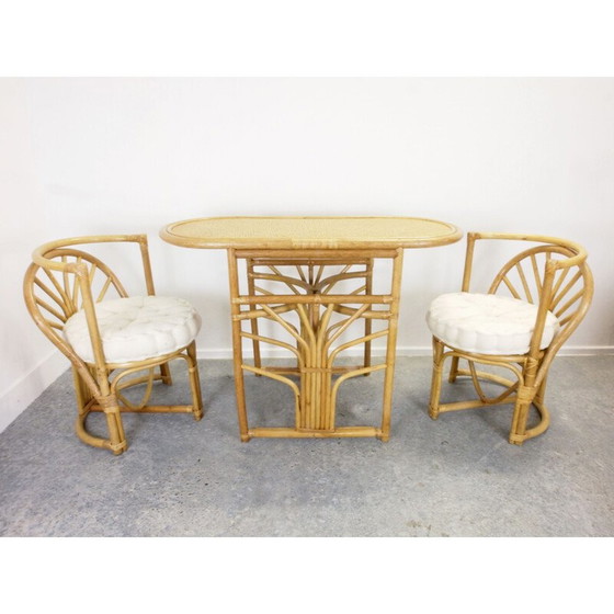Image 1 of Vintage boho rattan small dining set 1970