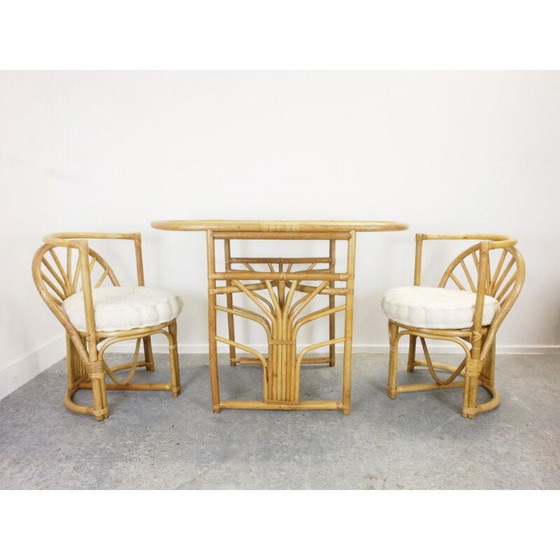 Image 1 of Vintage boho rattan small dining set 1970