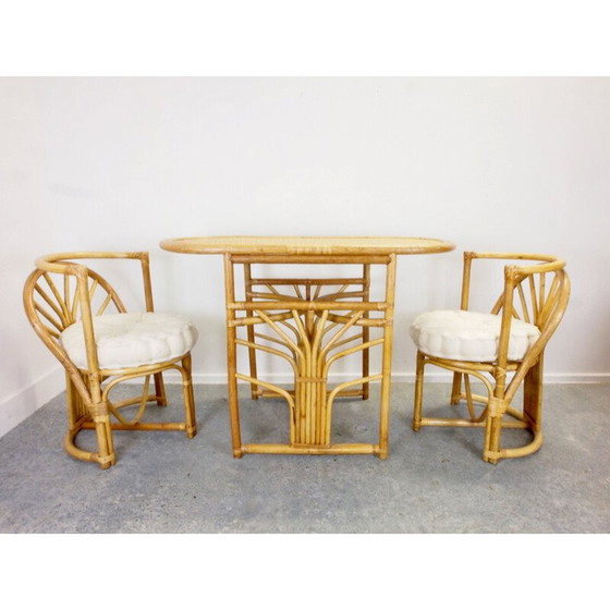 Image 1 of Vintage boho rattan small dining set 1970