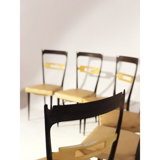 Image 1 of Set of 6 vintage chairs in dark wood and skai