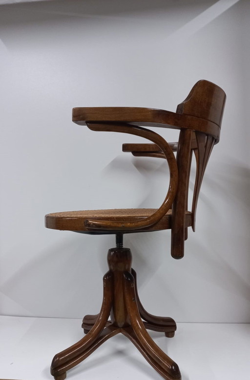 Webbing office chair Thonet style curved wood/adjustable height