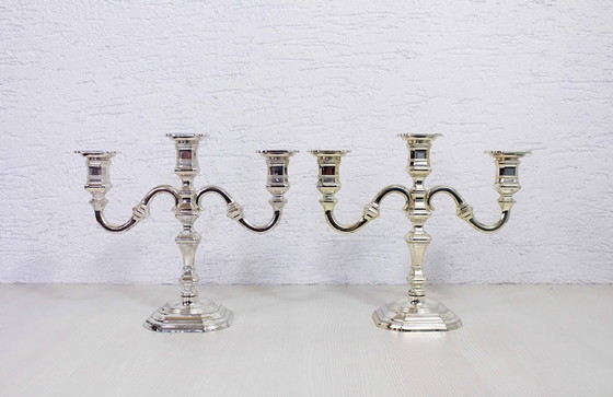 Image 1 of Pair of Silver plated candlesticks 3 fires 1960 by BMF