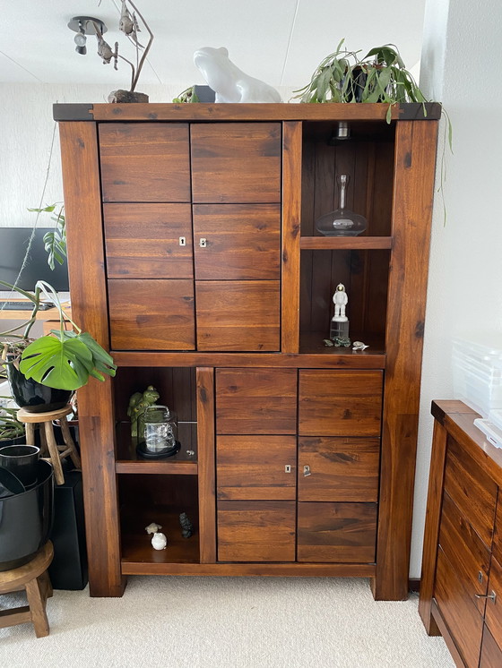 Image 1 of Set Of Walnut Sideboard And Two Cabinets